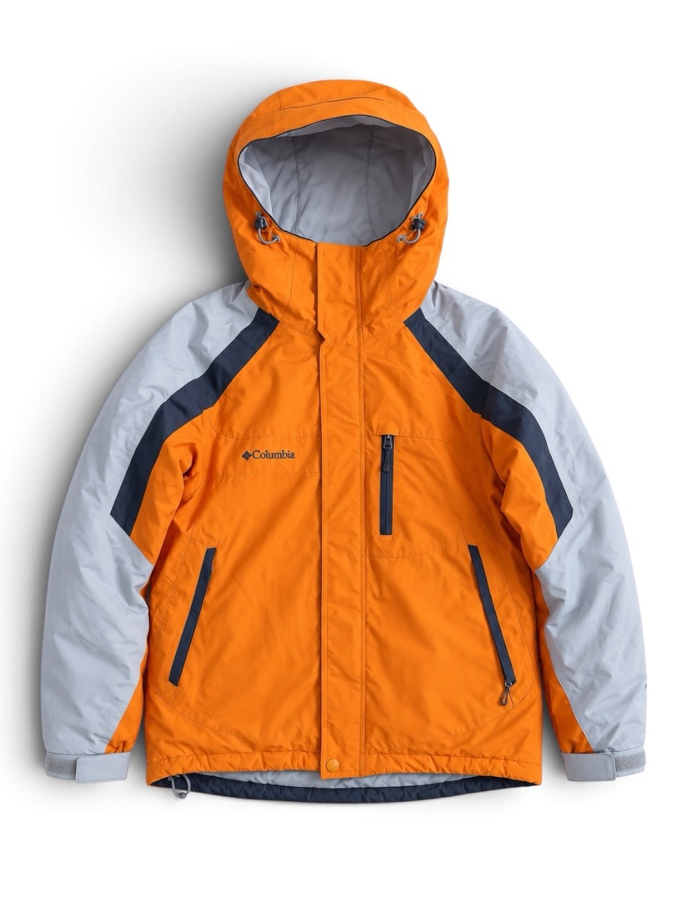 Columbia Omni-Tech Waterproof Ski Jacket Hooded Winter Coat Orange Gray Medium